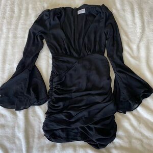 RNWY  Black Ruched Long Sleeve Dress with Flared Cuffs